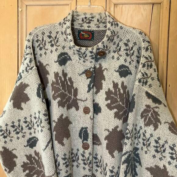Alps Fine Apparel Womens Vintage 90s Wool USA Leaf Cardigan Size XL Beige FA EXC - Picture 3 of 12